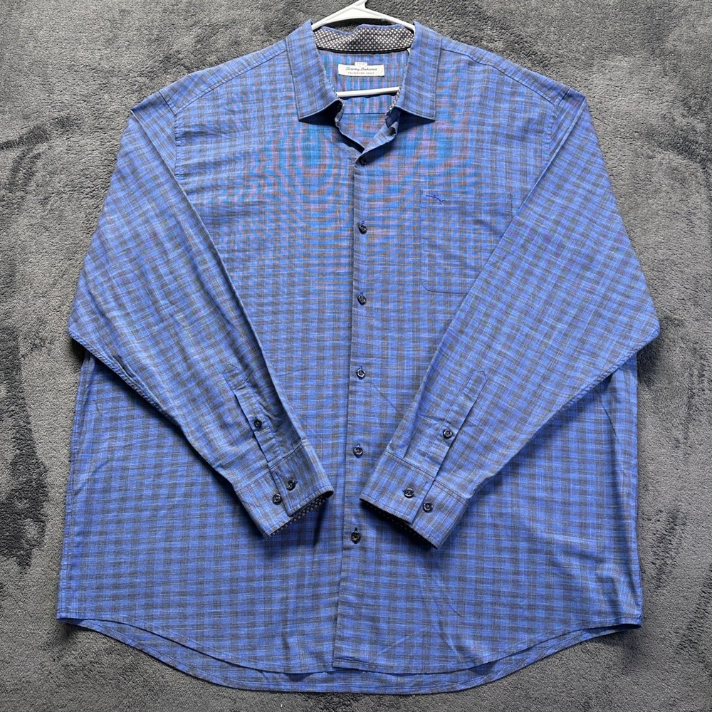 Tommy Bahama Button Down Shirt Mens XXXL Blue Plaid Newport Coast Pima Cotton
